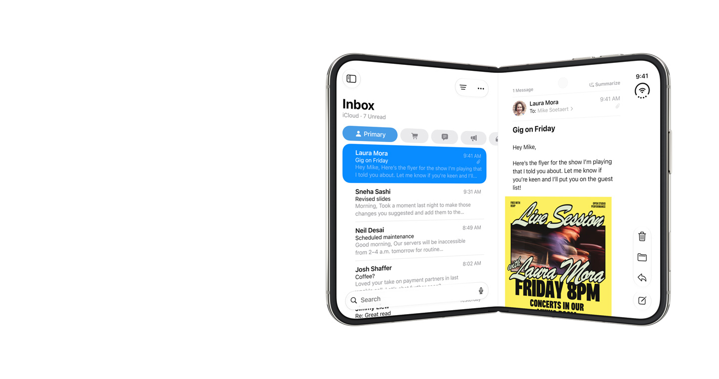 Apple iPhone Duo сложен и частично раскрыт, титановый шарнир